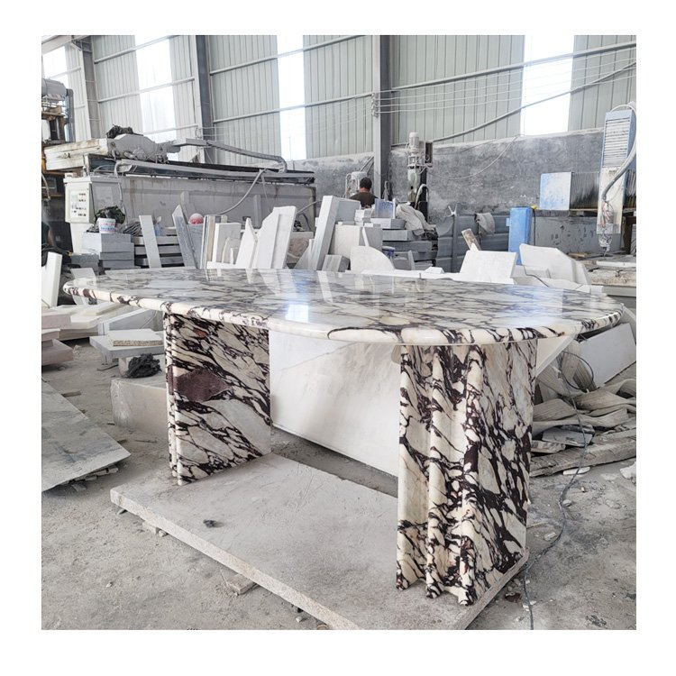 Red marble stone table calacatta violet dinning table set dining room furniture pink marble dining table luxury