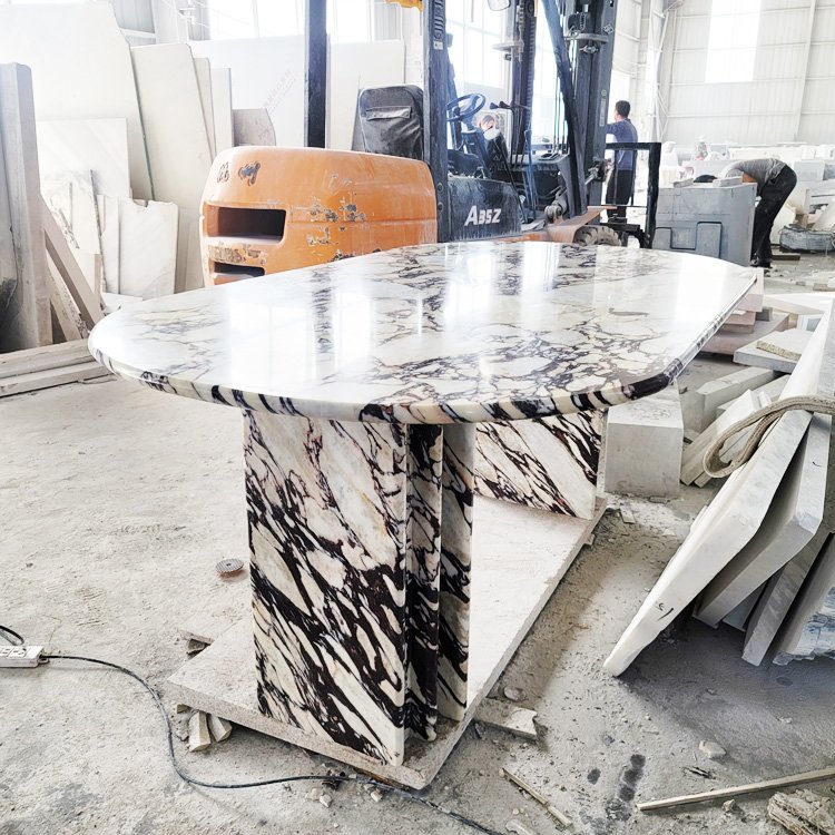 Red marble stone table calacatta violet dinning table set dining room furniture pink marble dining table luxury