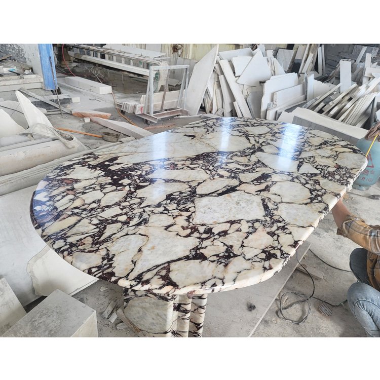 Red marble stone table calacatta violet dinning table set dining room furniture pink marble dining table luxury