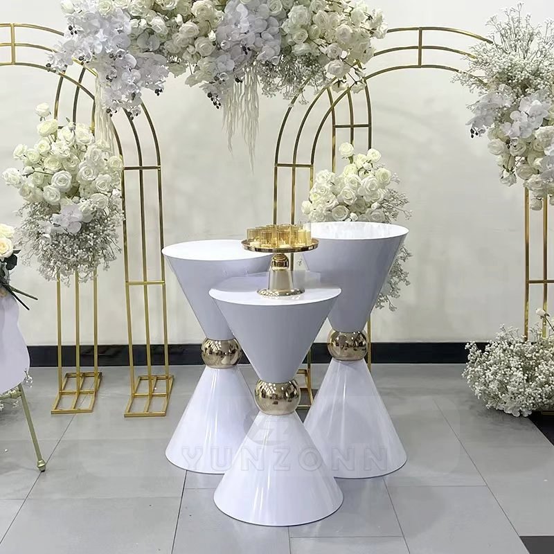 White and Gold Stainless Steel Wedding Cake Table Stand Set Elegant Dessert Display for Dining & Birthday Celebrations