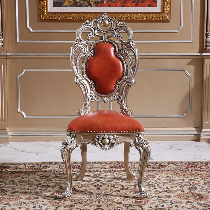 Luxury European Red Color Hand Carved Solid Wood Dining Table and Dining Chair