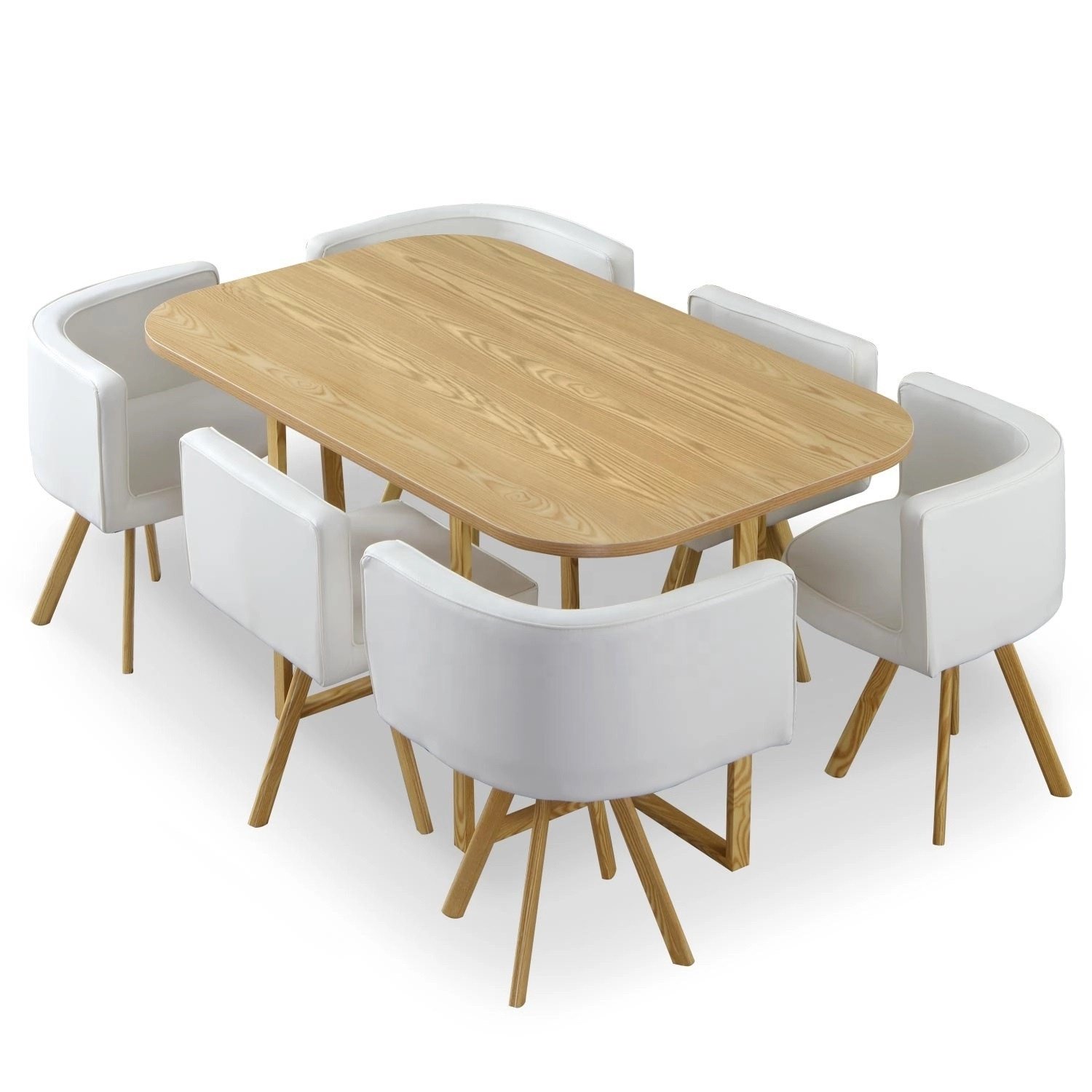 Space Saving 1+4 Dining Table Set Wood Top Metal Frame Dining Table With Pu Metal Chairs