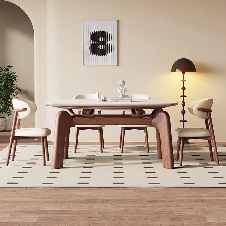 Table black walnut color ancient solid wood rock plate telescopic table variable round table folding small apartment