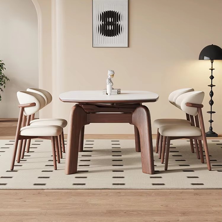 Table black walnut color ancient solid wood rock plate telescopic table variable round table folding small apartment