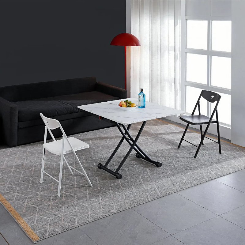 Modern Multi-Functional Elevated Coffee and Dining Table Foldable Metal Design for Home Kitchen Hotel and Bar Use