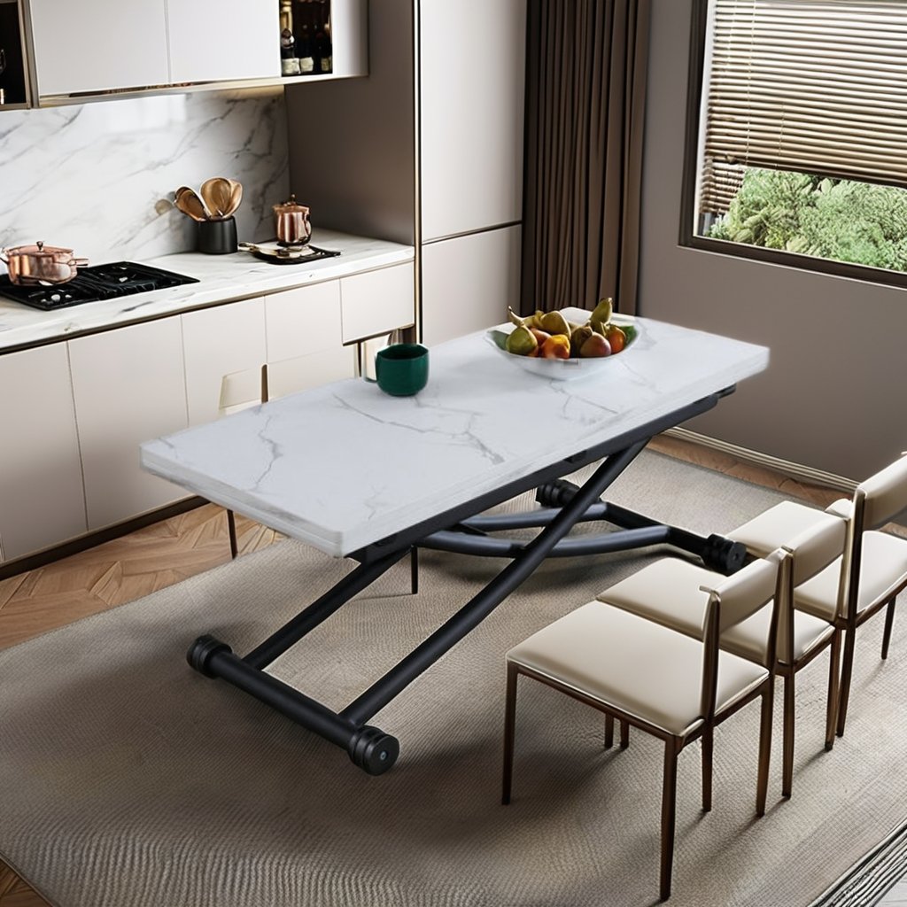 Modern Multi-Functional Elevated Coffee and Dining Table Foldable Metal Design for Home Kitchen Hotel and Bar Use