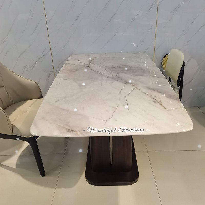 Modern Design Light Luxury Dining Table Stable Base Stone Marble Top Dining Table