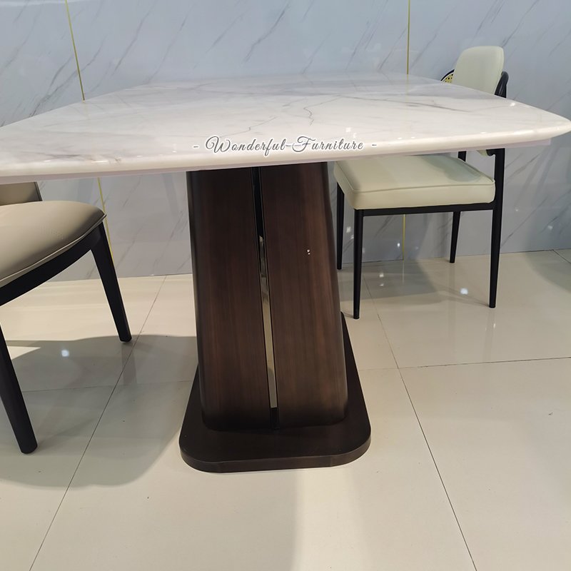 Modern Design Light Luxury Dining Table Stable Base Stone Marble Top Dining Table