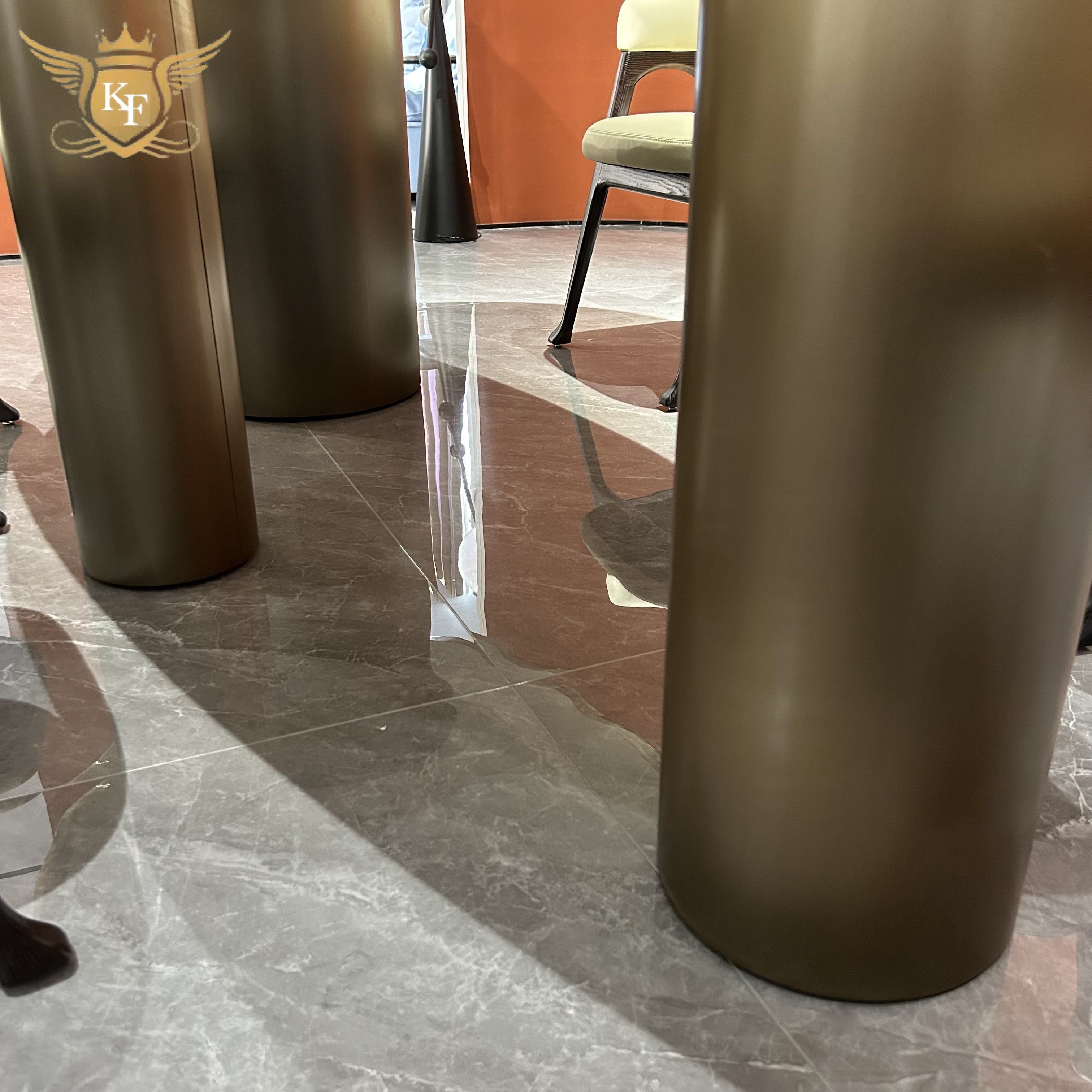 high quality modern luxury elegant marble top stainless steel white round extendable dining table set