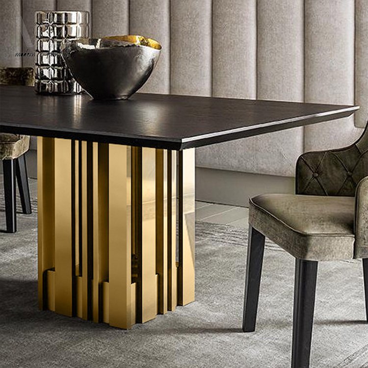 Luxury Italian Furniture Kitchen Table Shinny Gold Stainless Steel Gold Marble Dining Table Set For Home Dinning Room