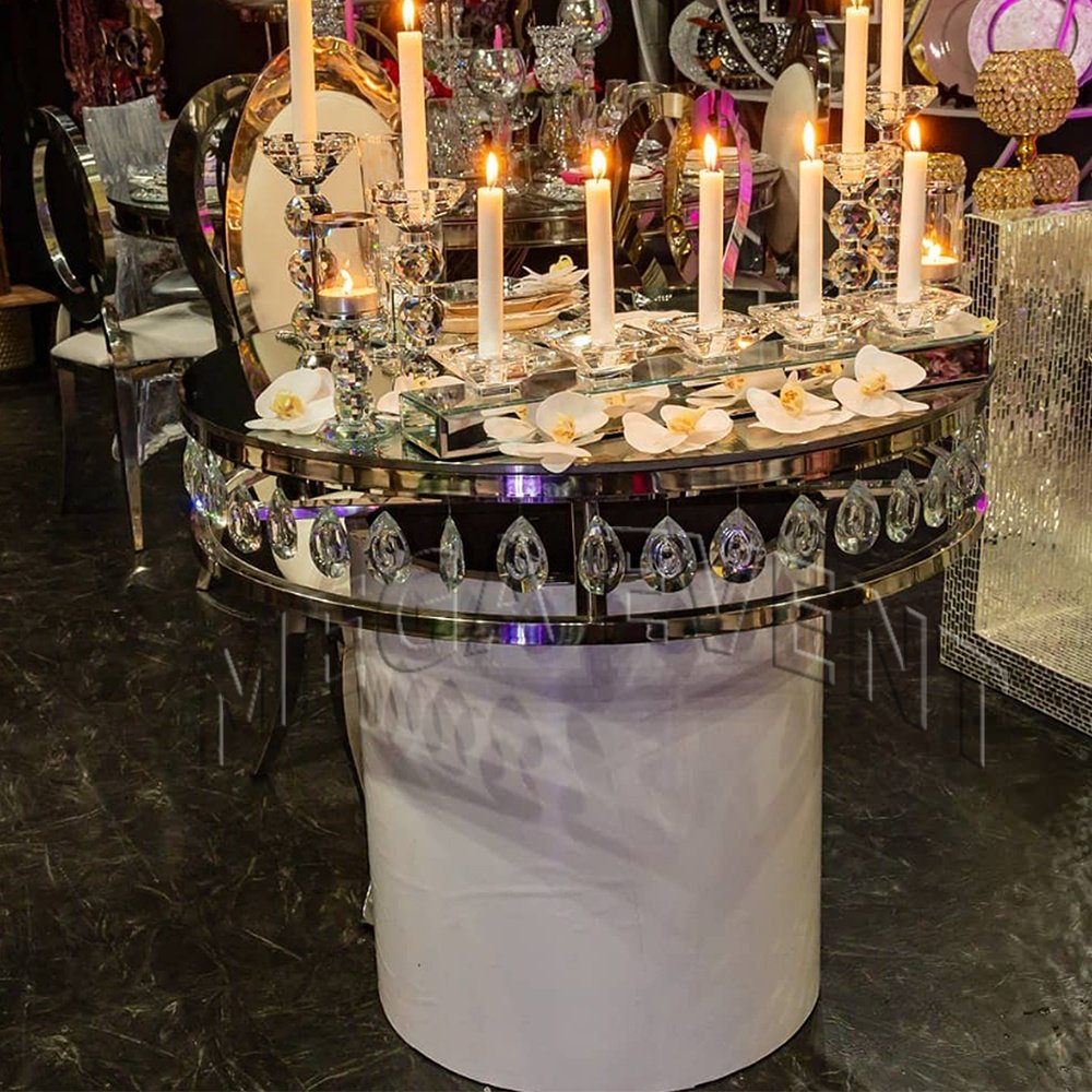 Hot sale round wedding cake table with crystal acrylic table for cake display party supplies center table for Birthday party