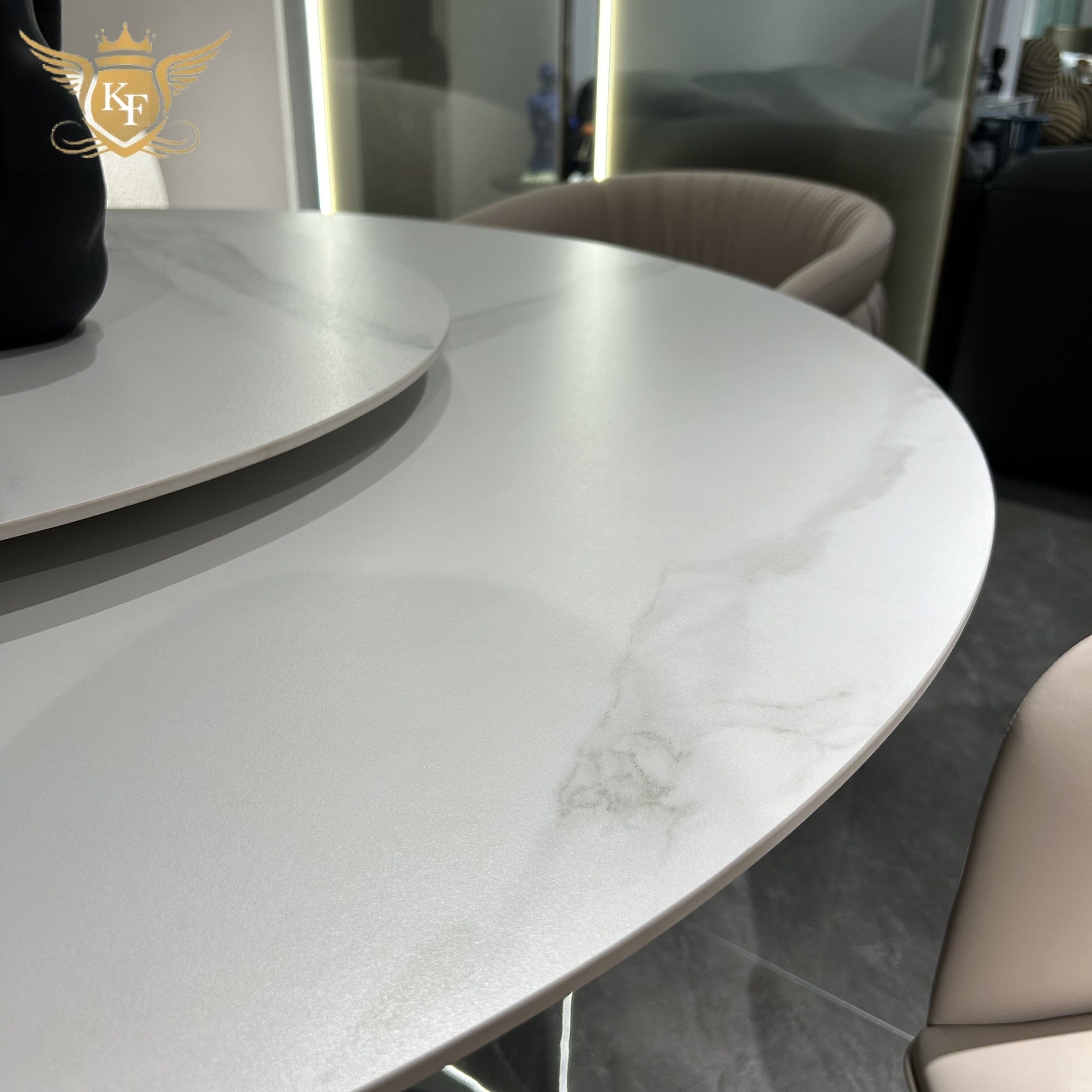 Villa Stainless Steel Marble Round Dinner Table Modern Luxury Round Dinner Table Set With Lazy Susan For 6 8 Place