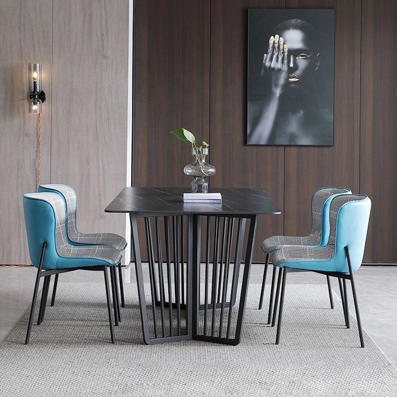 Black Modern Nordic Luxury Hotel Living Room Furniture Dining Room Metal Base 6 Chairs Natural Stone Top Square Dining Tables