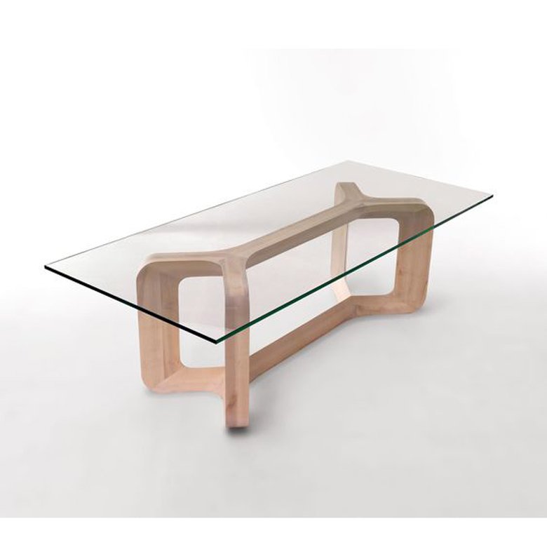 modern style rectangle glass dining table for kitchen with clear tempered glass dining table With solid wood base