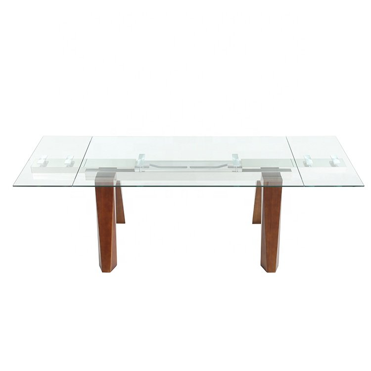 Jinsong Modern Polished Stainless Steel Frame 10mm Clear Tempered Glass Top Dining Table Set For 8 Pax Seater Luxury