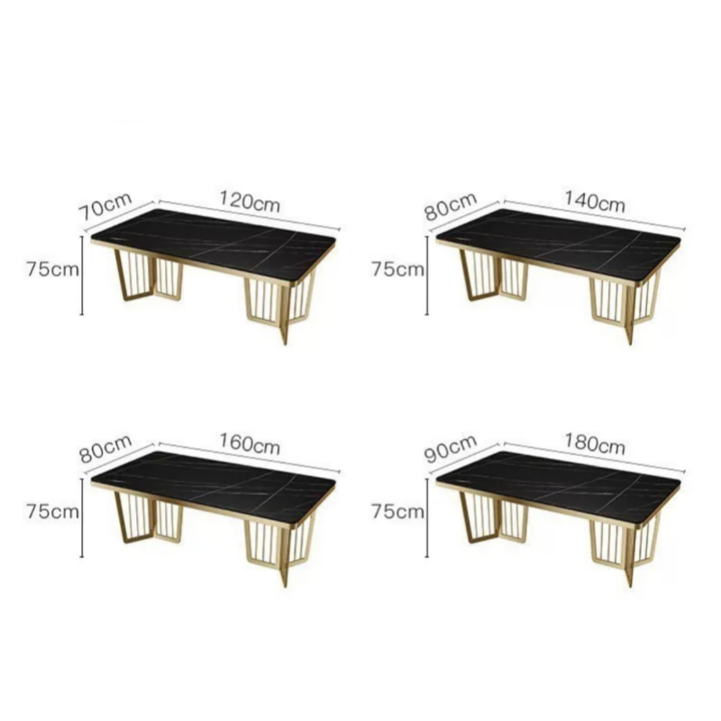 Light Luxury Modern Rock Slabs Dinning Table Set For 6 Rectangular Restaurant Hotel Table Stainless Steel Legs Gold Dining Table