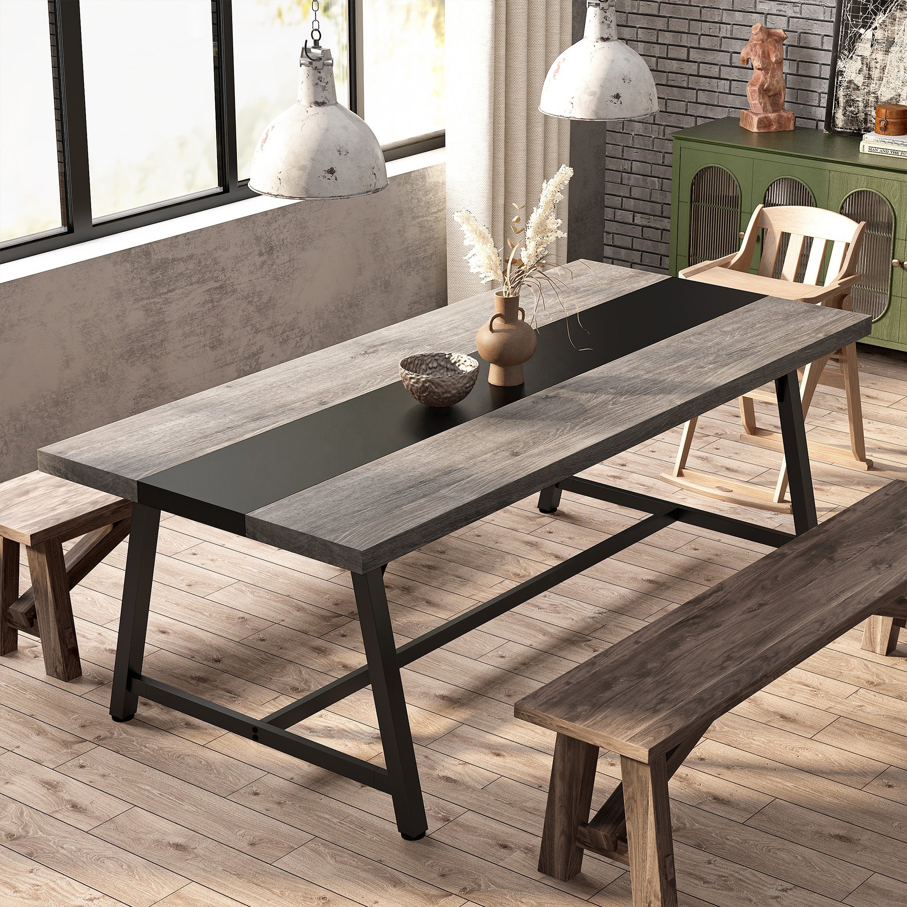 Tribesigns 70.87 inch Long Rectangular Wood Kitchen Dining Table with Strong Metal Frame for 4-8 People