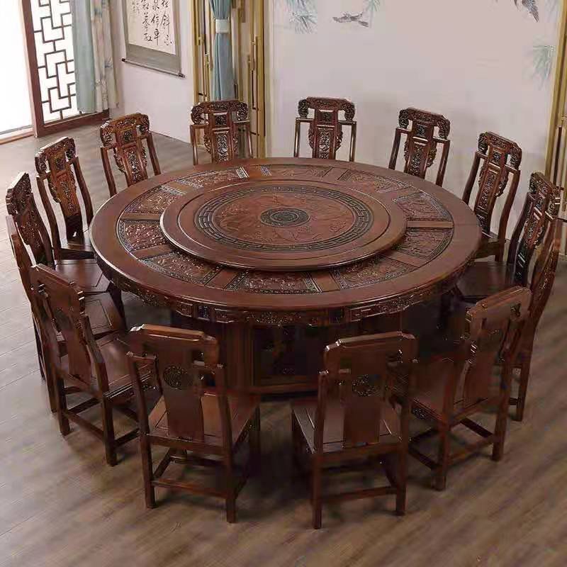 Home Hotel Dining Table Large round Table Solid Wood Restaurant Club Hot Pot Table
