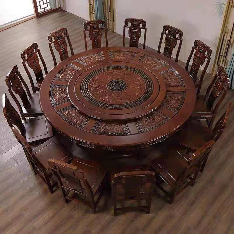Home Hotel Dining Table Large round Table Solid Wood Restaurant Club Hot Pot Table
