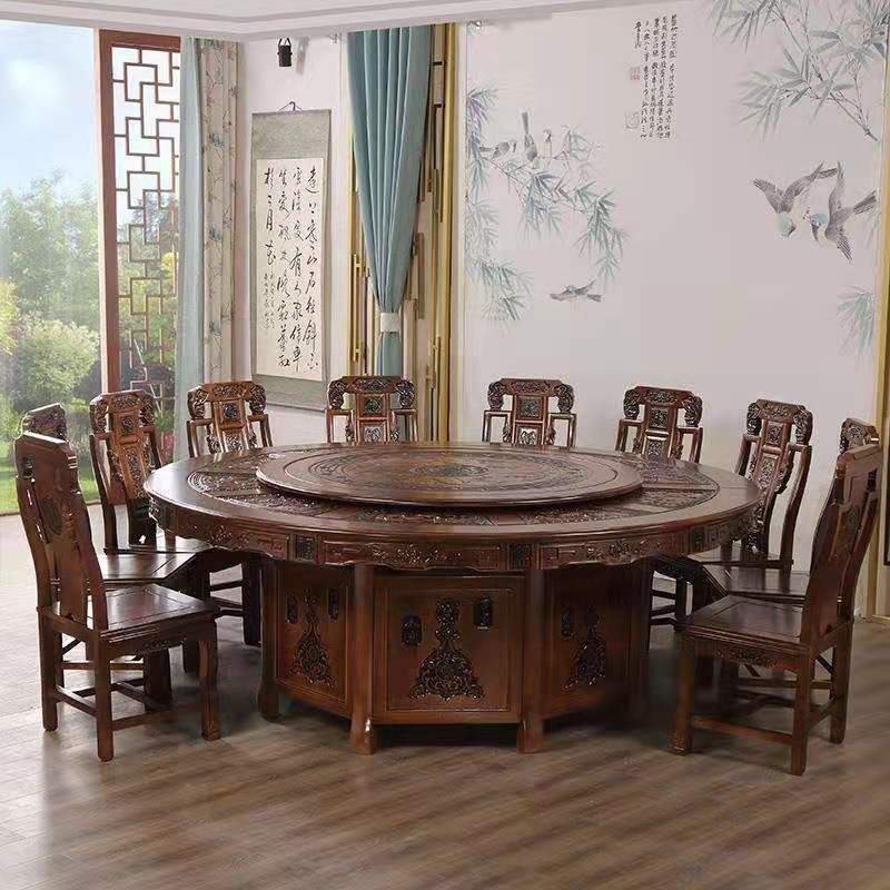 Home Hotel Dining Table Large round Table Solid Wood Restaurant Club Hot Pot Table