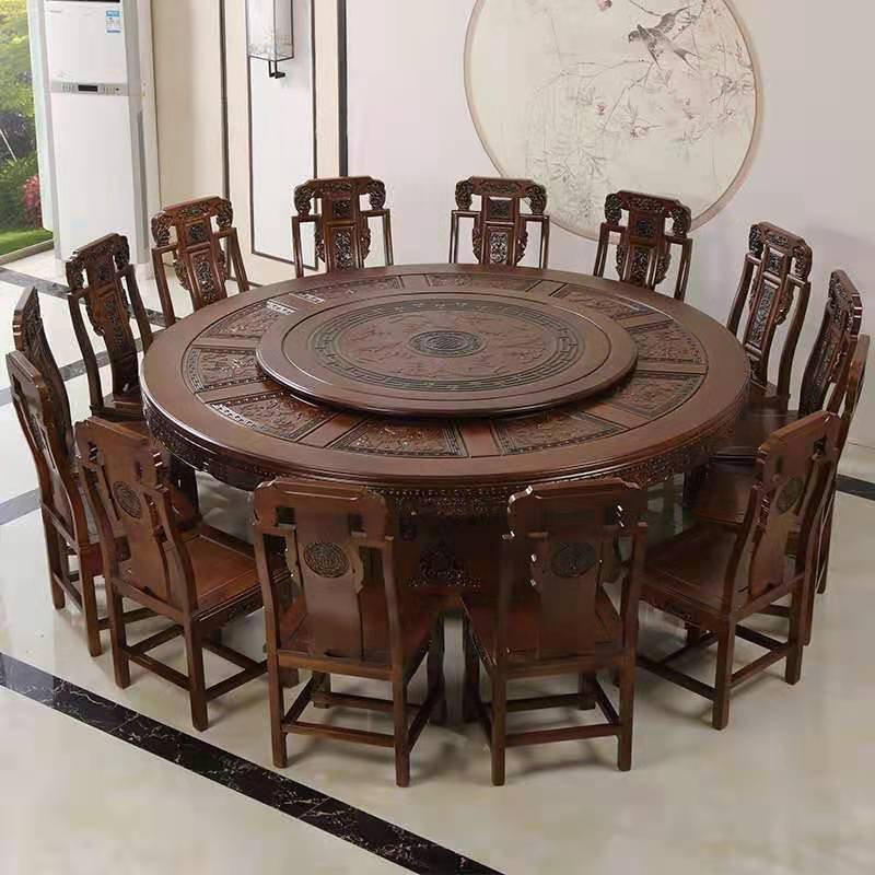 Home Hotel Dining Table Large round Table Solid Wood Restaurant Club Hot Pot Table