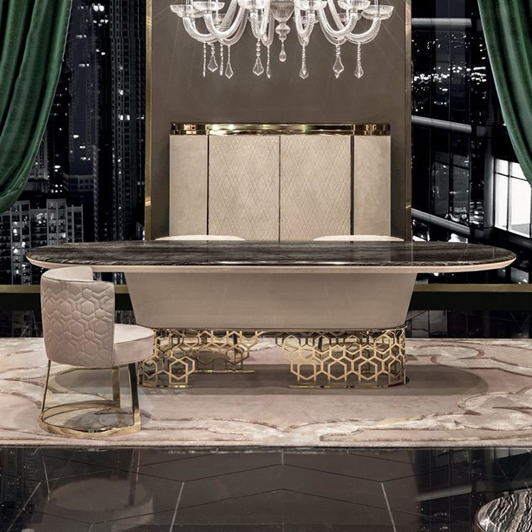 light luxury stainless steel leg black marble kitchen dining room table