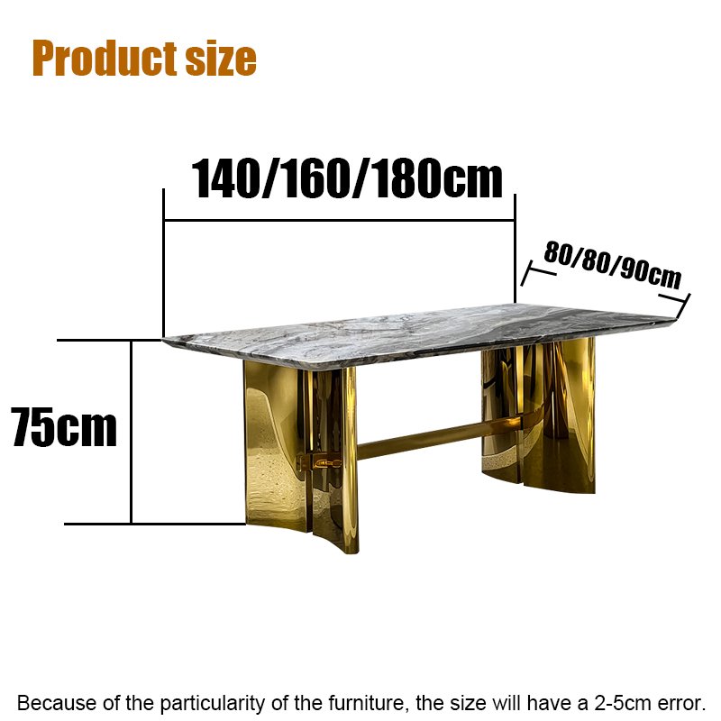 SUKE Platform legs stainless steel and titanium Metal Base Marble velvet bottom plate Top Dining Table