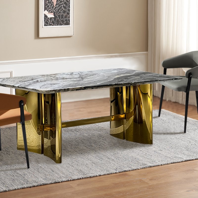 SUKE Platform legs stainless steel and titanium Metal Base Marble velvet bottom plate Top Dining Table