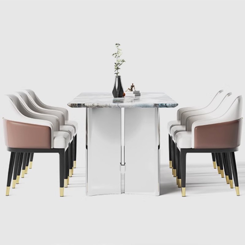 SUKE Platform legs stainless steel and titanium Metal Base Marble velvet bottom plate Top Dining Table