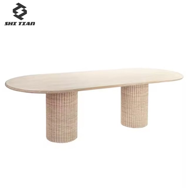 Natural Stone Furniture Oval Marble Dining Table Travertine Dining Table