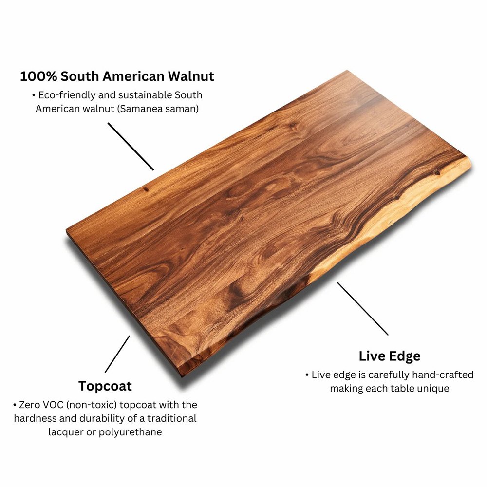 Defaico Custom Handcrafted Walnut Live Edge Wood Slab Table Industrial Restaurant Solid Wood Dining Table