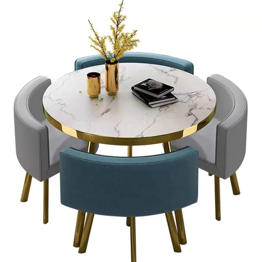 New Arrival Luxury Dining Table Chair Set With 4 Chairs Custom Color Modern Rock Plate Round Dining Table Set