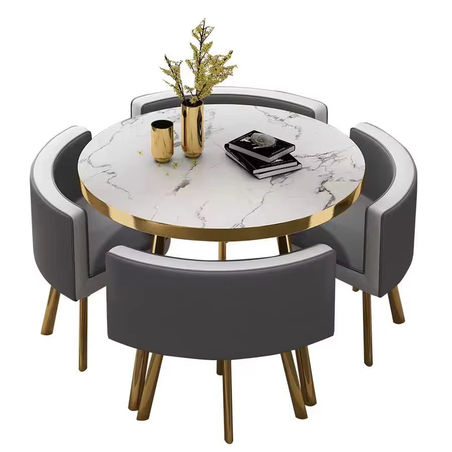 New Arrival Luxury Dining Table Chair Set With 4 Chairs Custom Color Modern Rock Plate Round Dining Table Set
