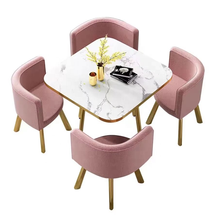 New Arrival Luxury Dining Table Chair Set With 4 Chairs Custom Color Modern Rock Plate Round Dining Table Set