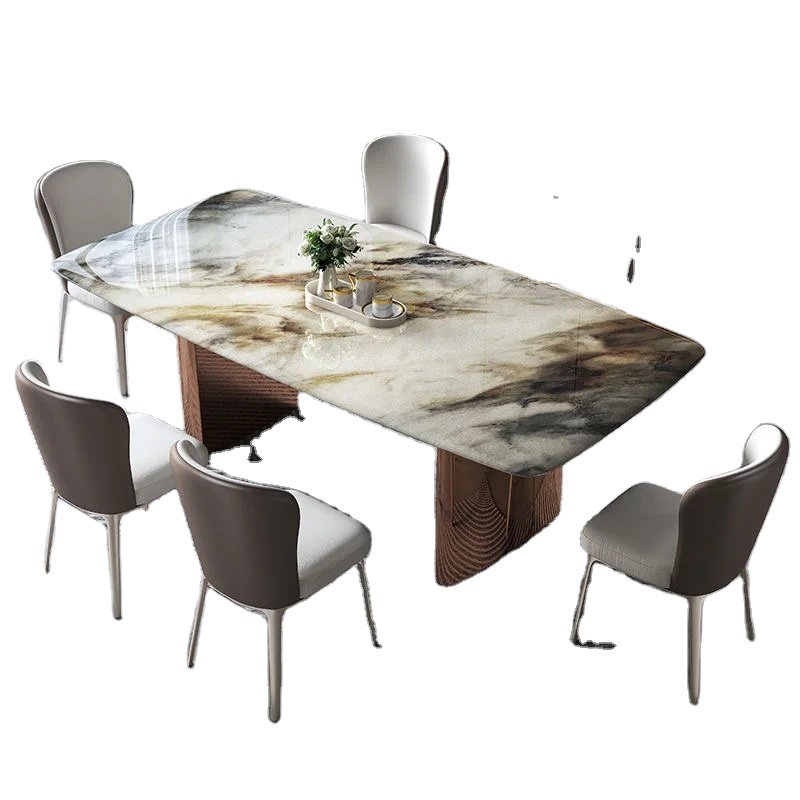 High-end marble dining table rectangular light luxury ultramicrite raw stone dining table and chair combination light small home