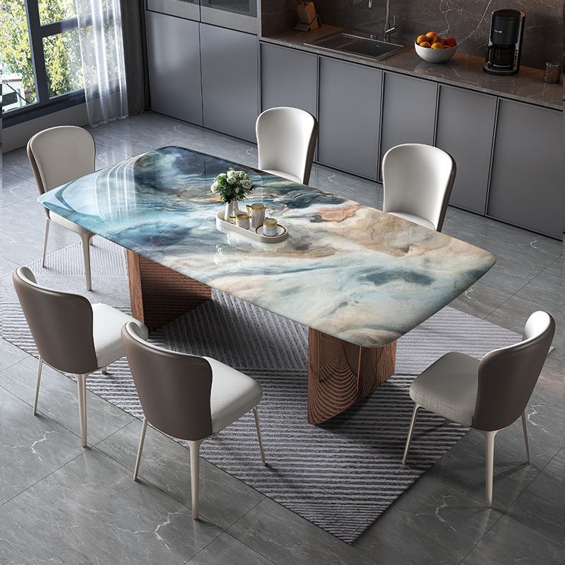 High-end marble dining table rectangular light luxury ultramicrite raw stone dining table and chair combination light small home