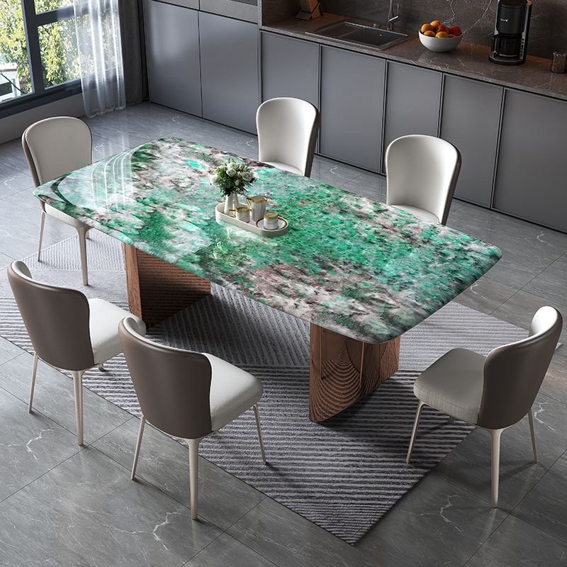 High-end marble dining table rectangular light luxury ultramicrite raw stone dining table and chair combination light small home