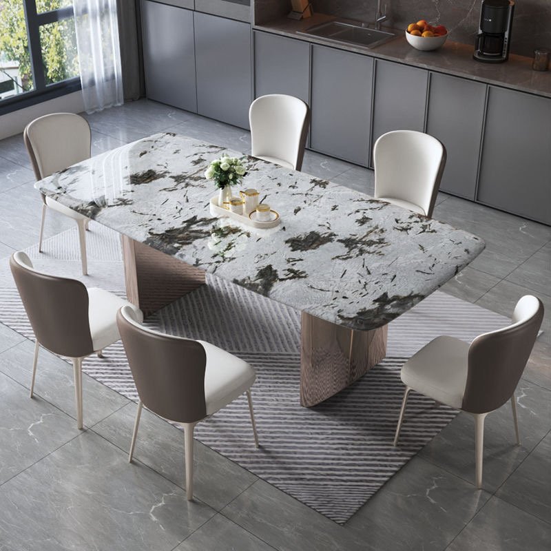 High-end marble dining table rectangular light luxury ultramicrite raw stone dining table and chair combination light small home