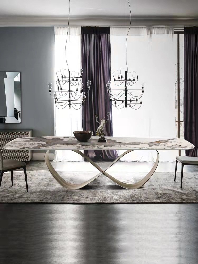 2.4 meter 12 seater dining table sets glass top modern luxury metal large dining tables rectangular imported ceramic top dining