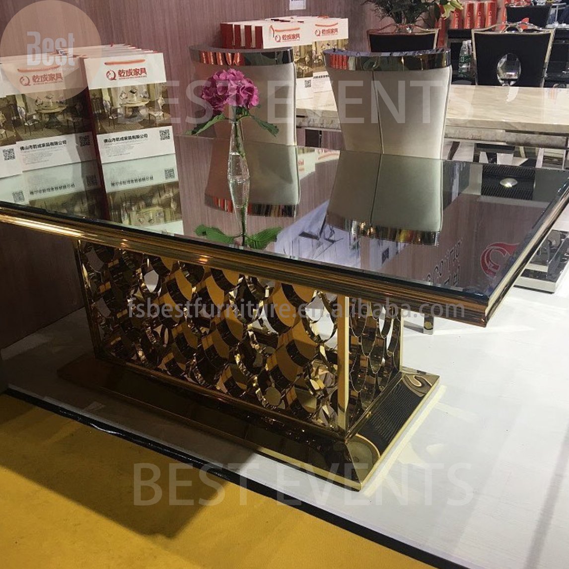 Top Quality Shiny Design Luxury Rustic Golden Serpentine Rectangular Stereo Wedding Dining Table Frame