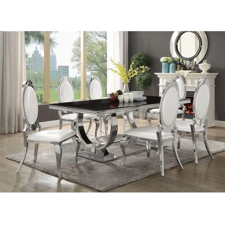 Luxury dinner room furniture marble dining table set 6 seater custom stainless steel dining table