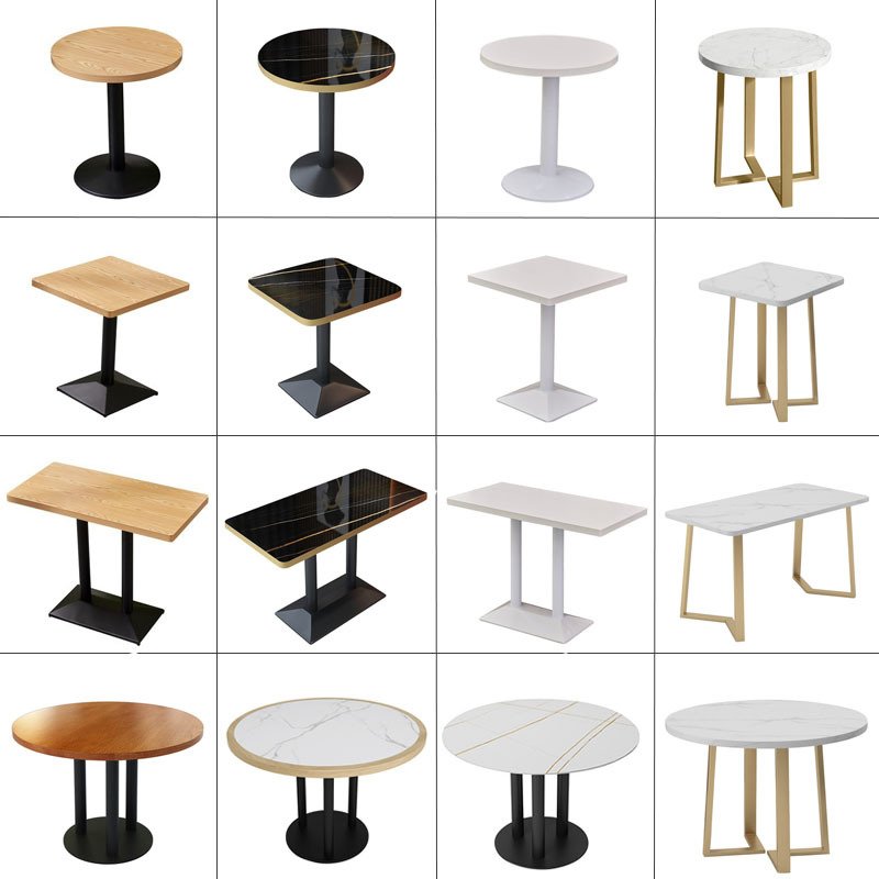 Wholesale fast food coffee shop 30x30 square white glossy faux marble wooden restaurant tables cafe dining table
