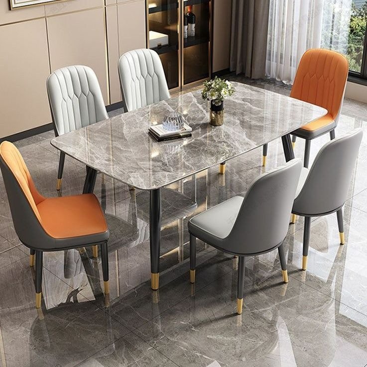 Cheap Marble Stone Metal Luxury Modern Restaurant Kitchen Hotel Use Elegant Decorative Furniture Dining Table Set
