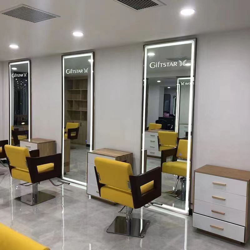 Barbershop mirror with LED light hairdressing mirror table single-sided hairdressing mirror hanging on the wall of hair salon