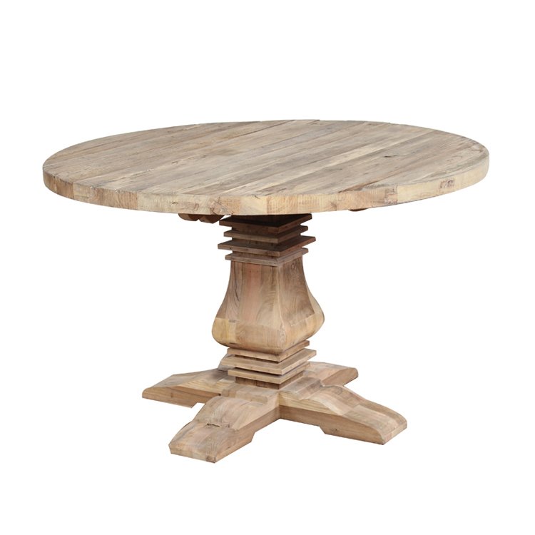 Mrs Woods 12 Seater Classic Reclaimed Elm Wood Rustic Round Pedestal For Dining Room Table