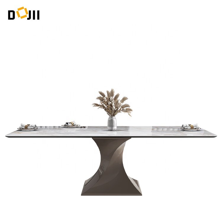 Hot Sale Ultra Modern 55-inch Glass Fibre Base Bright Sintered Stone Dining Table in Painted Metal for Kitchen Hotels