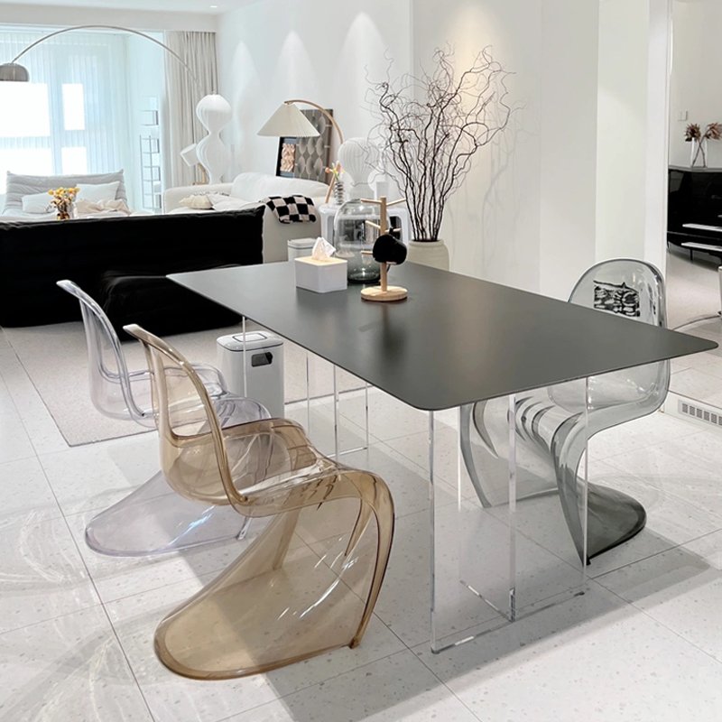acrylic Modern Contemporary Rectangular Extendable Dining Table Sintered Stone with Marble Veneer Top for Home Kitchen Furniture