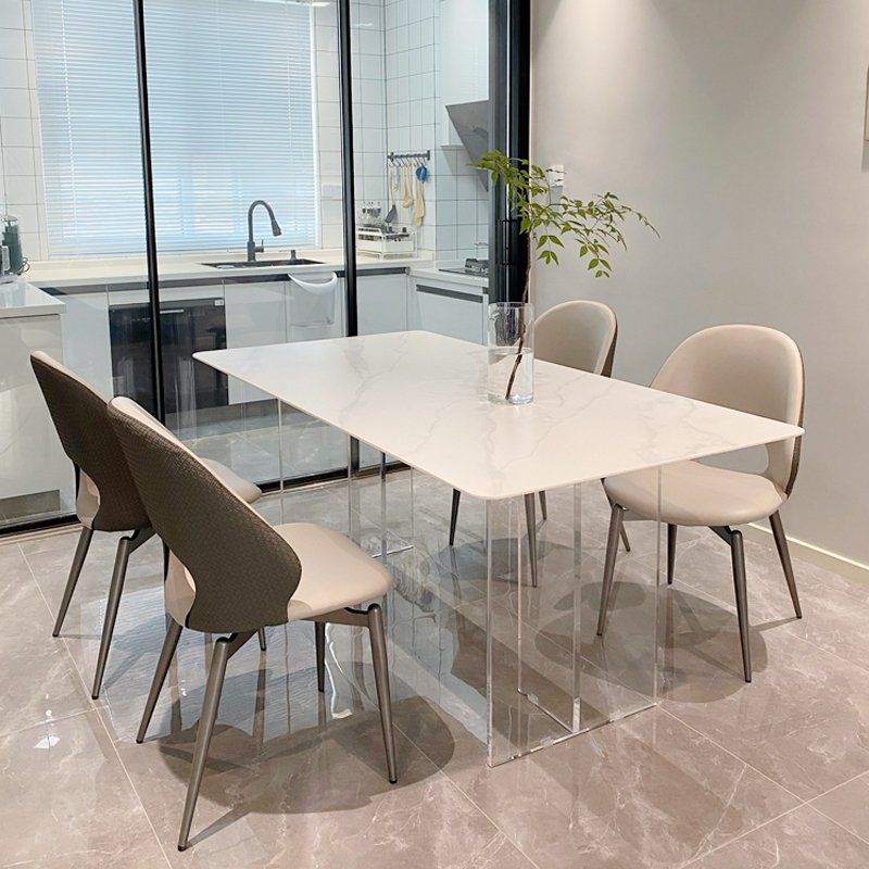 acrylic Modern Contemporary Rectangular Extendable Dining Table Sintered Stone with Marble Veneer Top for Home Kitchen Furniture