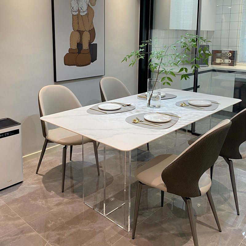 acrylic Modern Contemporary Rectangular Extendable Dining Table Sintered Stone with Marble Veneer Top for Home Kitchen Furniture