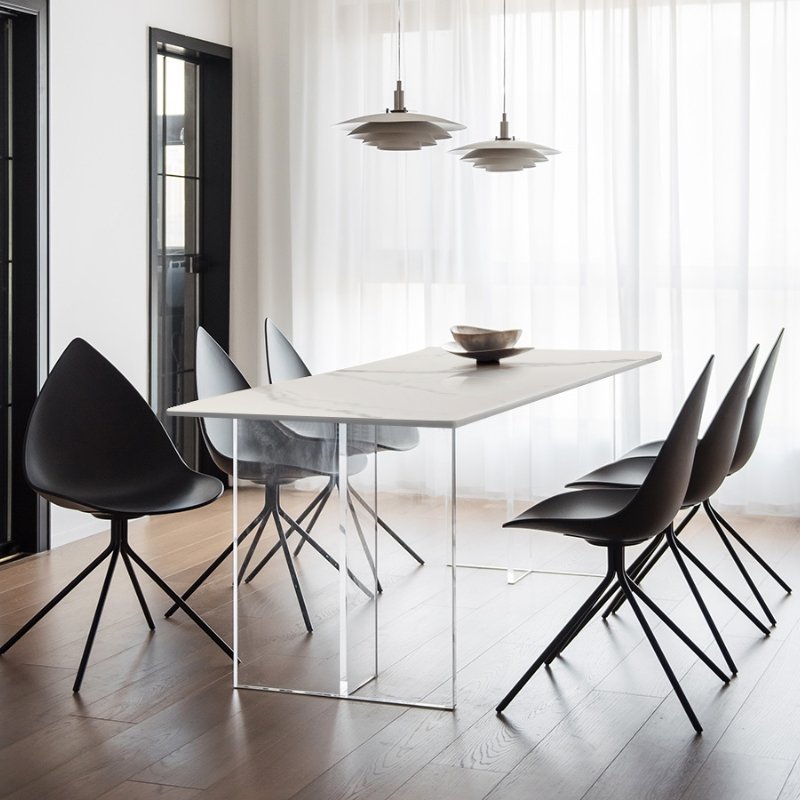 acrylic Modern Contemporary Rectangular Extendable Dining Table Sintered Stone with Marble Veneer Top for Home Kitchen Furniture
